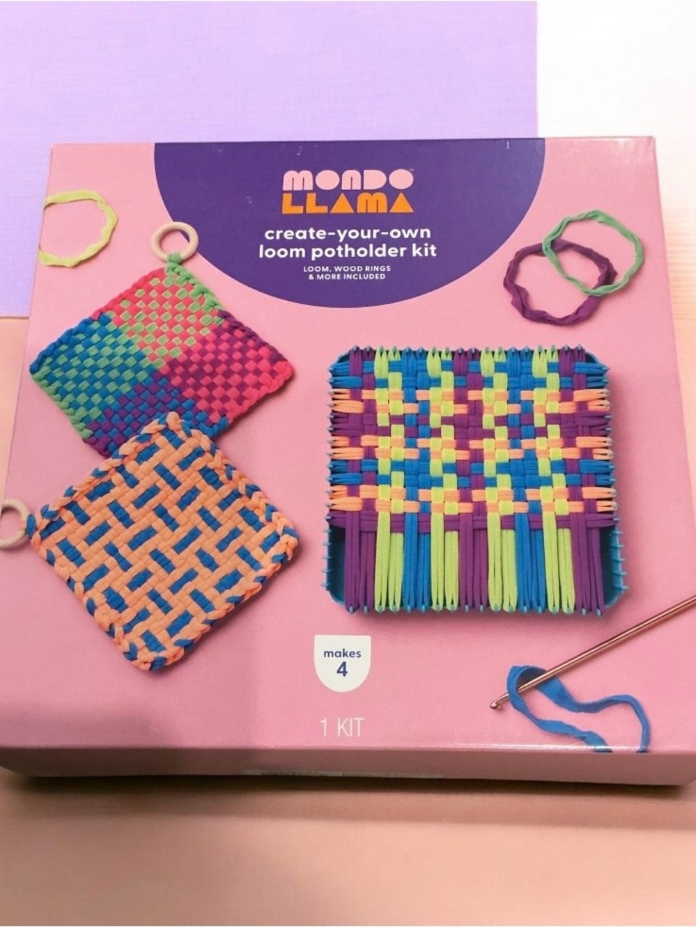 Mondo Llama Create-Your-Own Loom Potholder Kit - Bright Multicolor Yarn